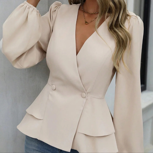 Women's Solid Color V-Neck Double-Breasted Wrap Elegant  - Picture 1 of 6